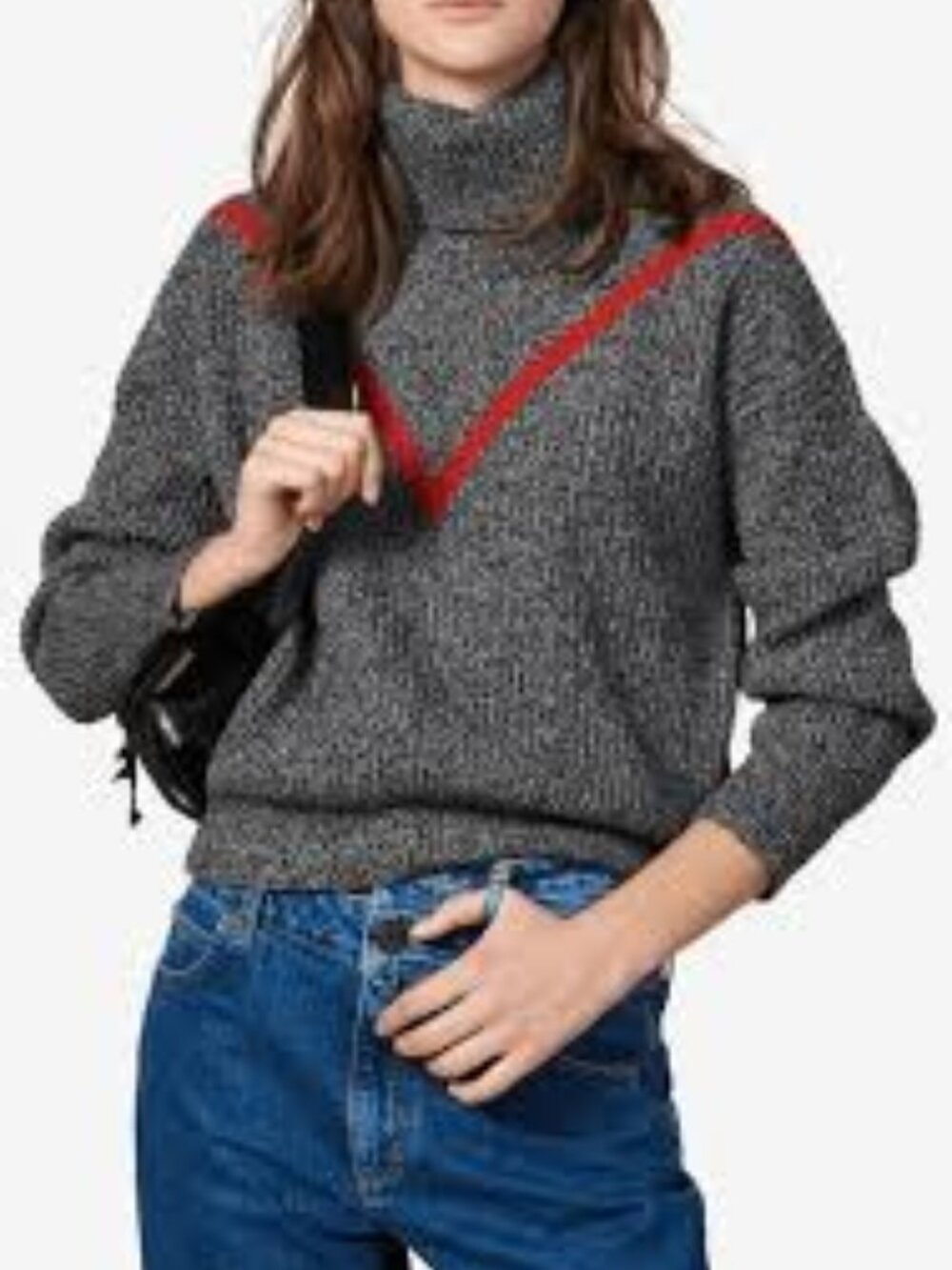 Sandro Paris V Red and Grey Knit Turtleneck